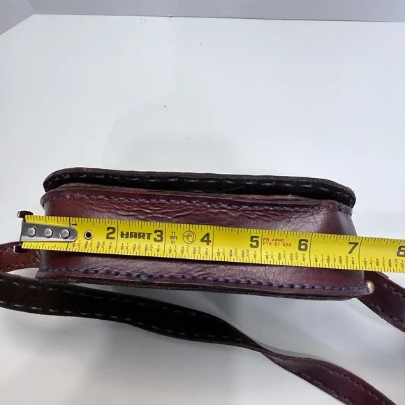 Hand Tooled Burgundy Leather Crossbody Bag Floral Paisley Embossed Boho Artisan - Picture 8 of 11